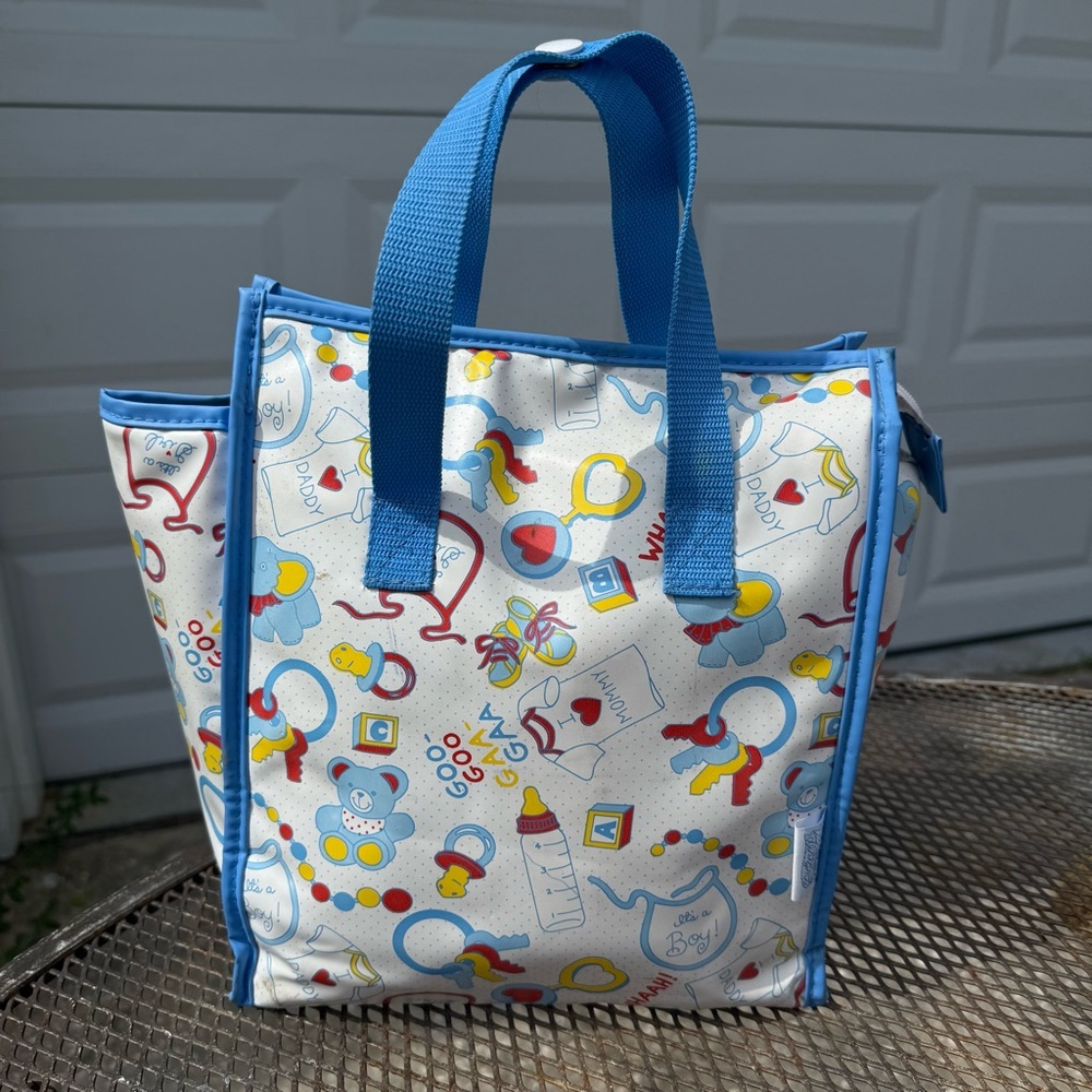 Vintage NOS New Diaper Bag 90s Blue White Bears Baby Colorful Retro